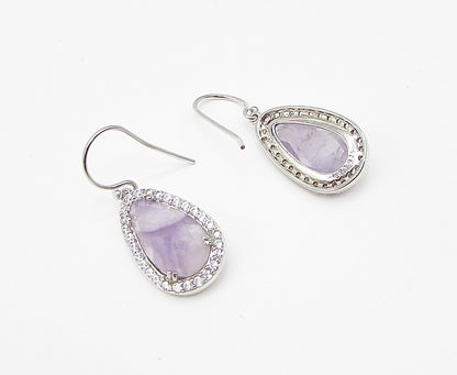 925 Sterling Silver  Blue Lace Agate & White Topaz Dangle Earrings  EG1461