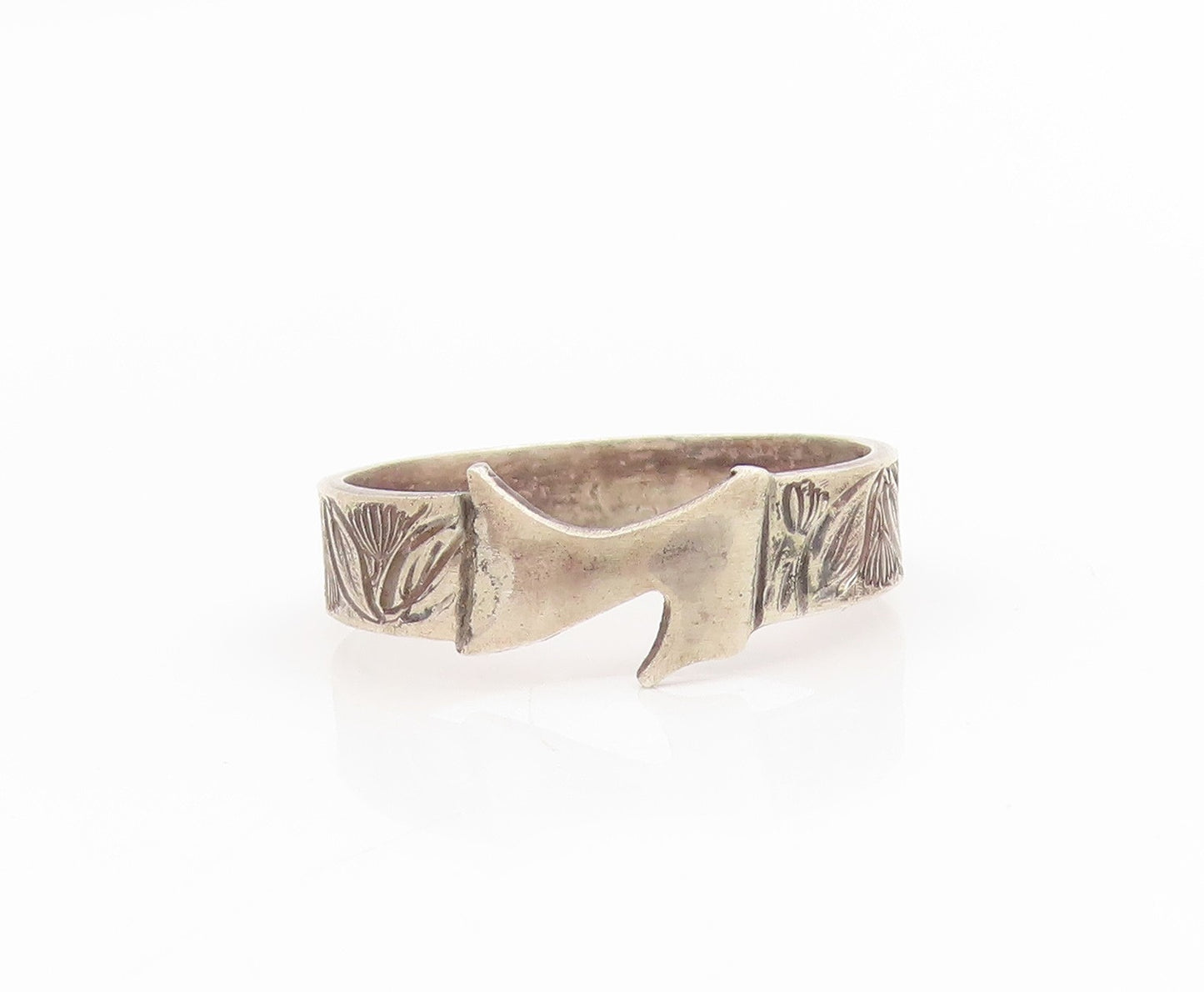 925 Sterling Silver Vintage Ring Engraved Floral Leaf Wide Band  Sz 10  RG34411