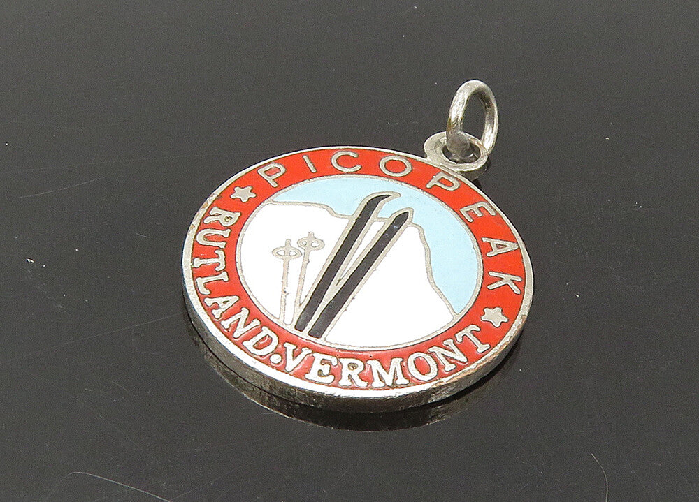 925 Sterling Silver  Vintage Enamel Rutland Vermont Souvenir Pendant  PT18326