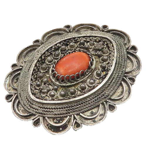 ISRAEL 925 Silver  Vintage Antique Coral Floral Twist Detail Brooch Pin BP7642