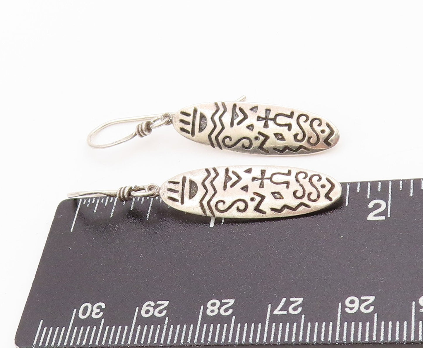925 Sterling Silver Vintage Earrings WOODS Trible Design Etched  EG13517
