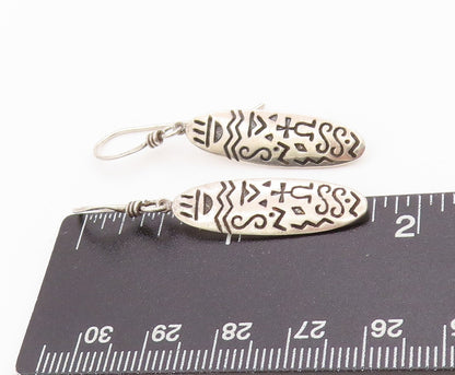 925 Sterling Silver Vintage Earrings WOODS Trible Design Etched  EG13517