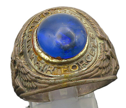 925 Silver  Vintage Antique Blue Stone US Air Force Band Ring Sz 10  RG22045