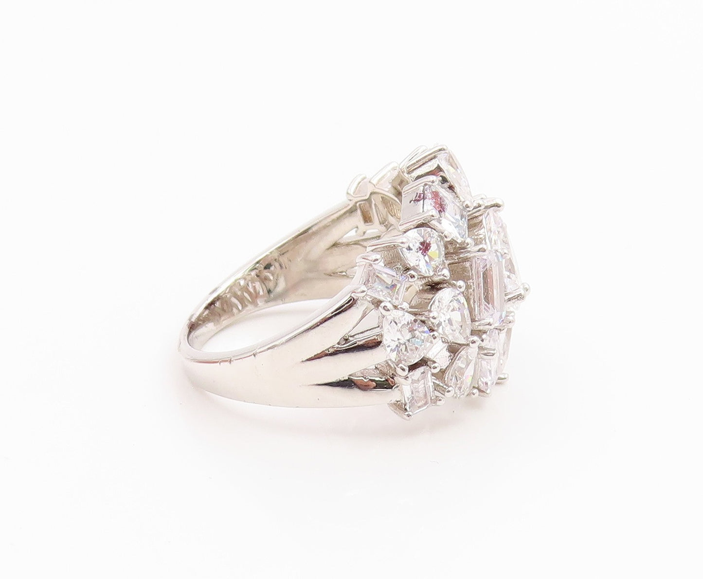 925 Sterling Silver Vintage Ring Multi Shape CZ Cluster Band  Sz 7.5  RG35370