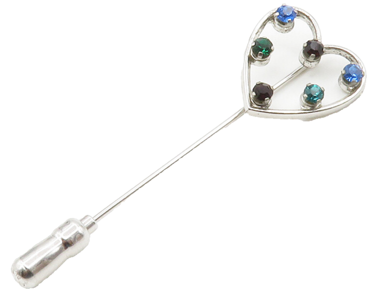 ANSON 925 Sterling Silver Multi Color Topaz Love Heart Lapel Pin TR2075