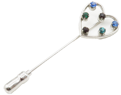 ANSON 925 Sterling Silver Multi Color Topaz Love Heart Lapel Pin TR2075