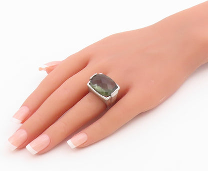 925 Sterling Silver Vintage Ring Faceted Green Amethyst Band  Sz 6  RG36420