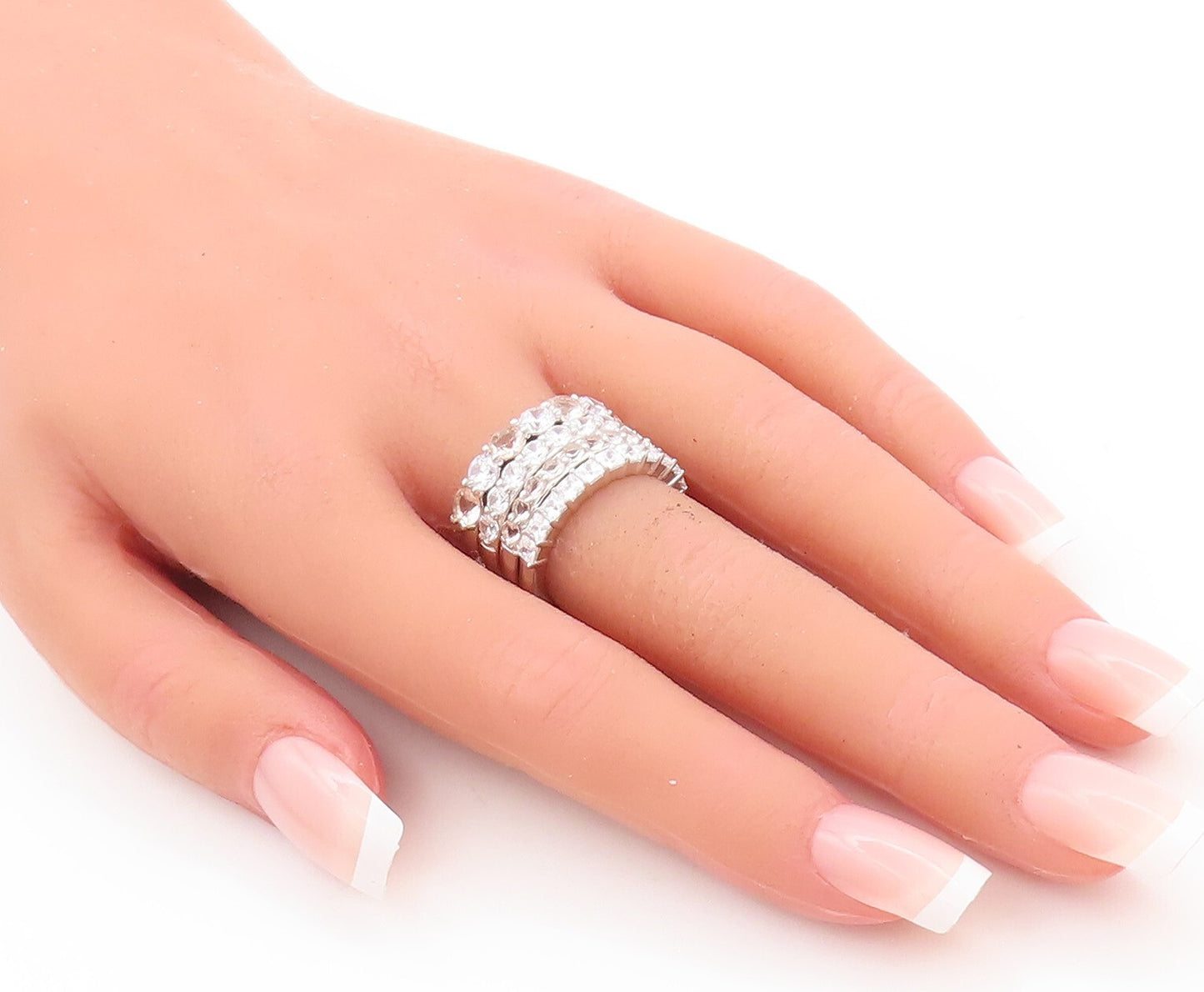 925 Sterling Silver Vintage Ring Minimalist Two Tone CZ Stackable  Sz 7  RG29470