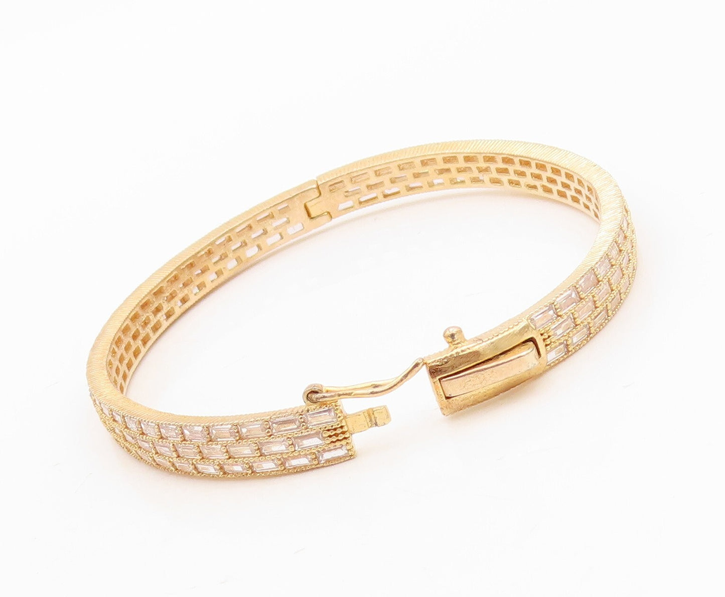 925 Sterling Silver Vintage Bracelet Gold Plated Rectangle CZ Bangle  BT10782