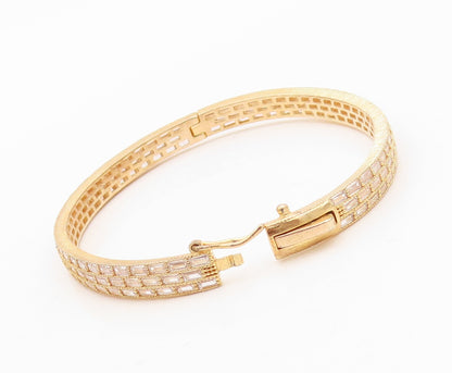 925 Sterling Silver Vintage Bracelet Gold Plated Rectangle CZ Bangle  BT10782