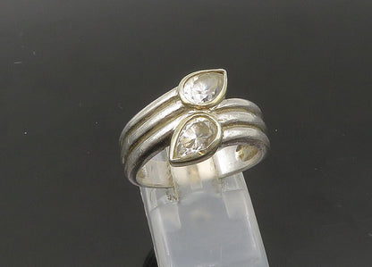 925 Silver  Vintage Tear Drop Cubic Zirconia Bypass Band Ring Sz 7.5  RG22196