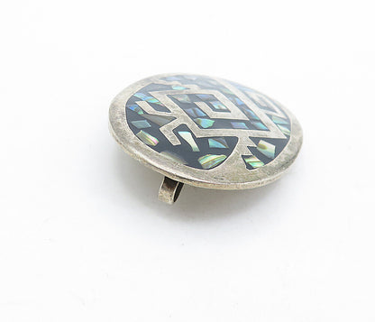 MEXICO 925 Sterling Silver  Vintage Abalone Shell Mosaic Brooch Pin  BP1795