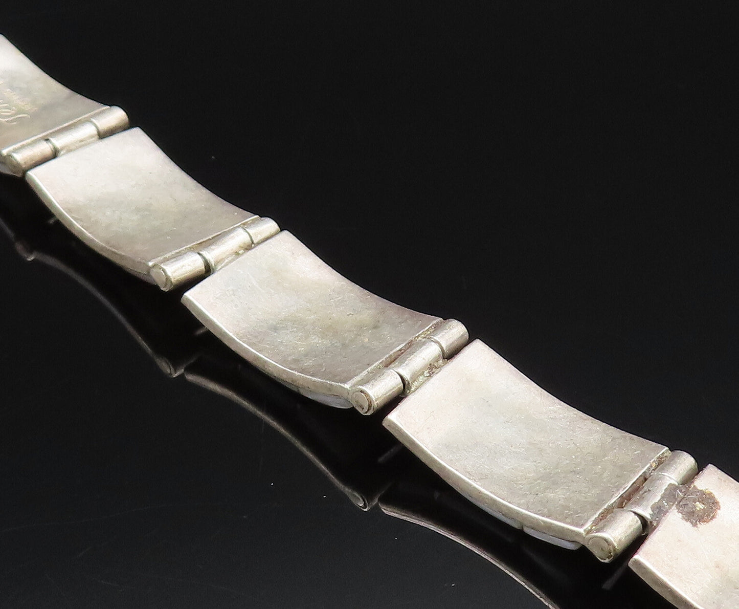 TEME NAVAJO 925 Silver  Vintage Rectangle Mother Of Pearl Link Bracelet BT9698