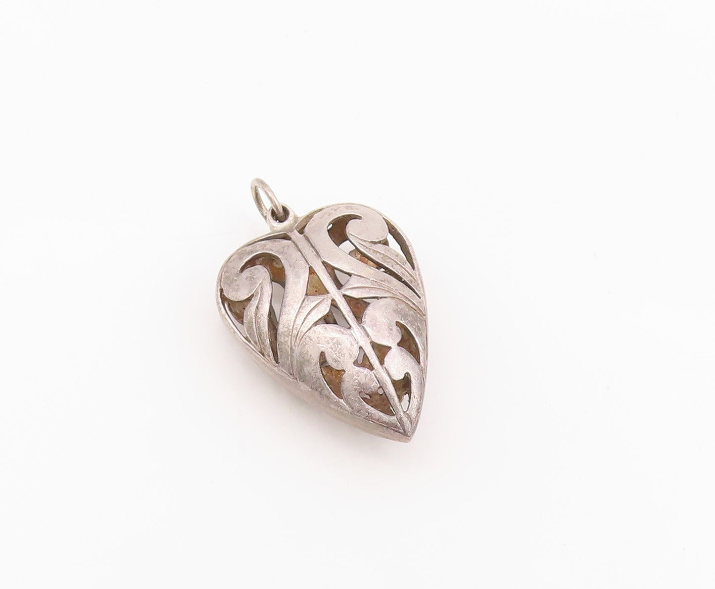 925 Sterling Silver Vintage Pendant Antique Swirls Cutout Puffed Heart  PT24331