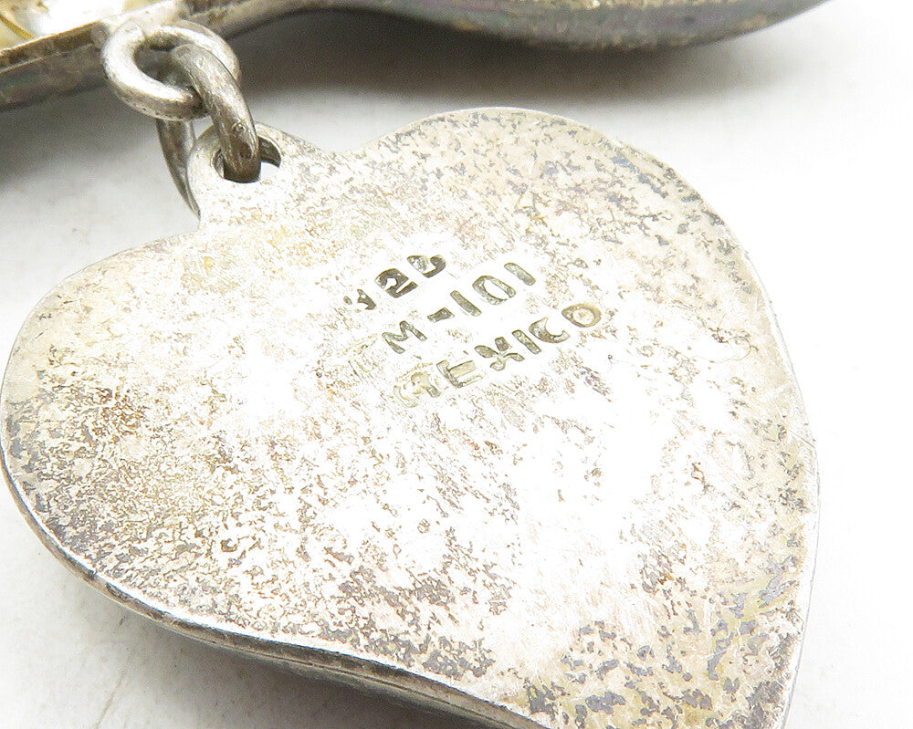 MEXICO 925 Sterling Silver  Vintage Dark Tone Ribbon Heart Brooch Pin  BP3996