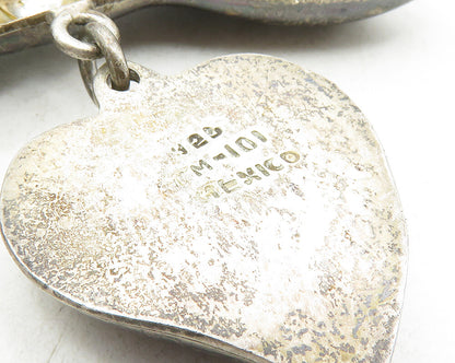 MEXICO 925 Sterling Silver  Vintage Dark Tone Ribbon Heart Brooch Pin  BP3996