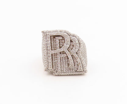 925 Sterling Silver Vintage Ring CZ Cluster Letter R Initial Band  Sz 9  RG35748