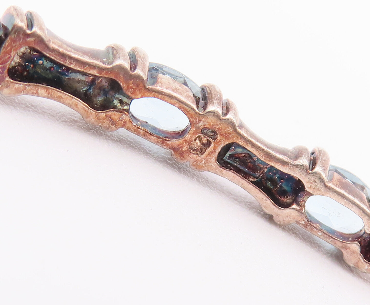 925 Sterling Silver Vintage Bracelet Carved Hinge Oval Blue Topaz Bangle BT10372