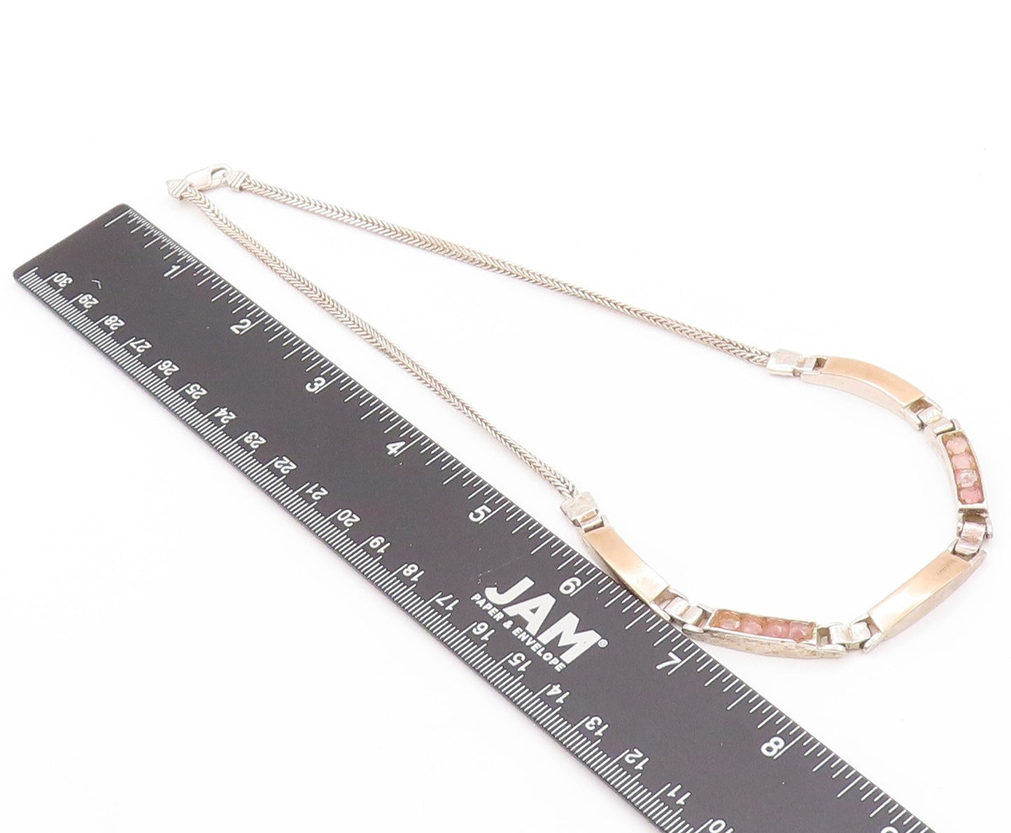 14k Gold 925 Sterling Silver Vintage Necklace Rectangular Pink Gemstone  NE4554