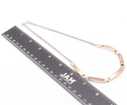 14k Gold 925 Sterling Silver Vintage Necklace Rectangular Pink Gemstone  NE4554