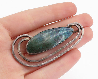 925 Sterling Silver  Vintage Eilat Stone Dark Tone Swirl Brooch Pin  BP2268