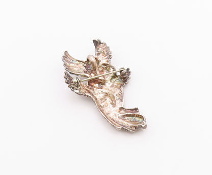 925 Sterling Silver  Vintage Double Flying Female Angels Brooch Pin  BP9699