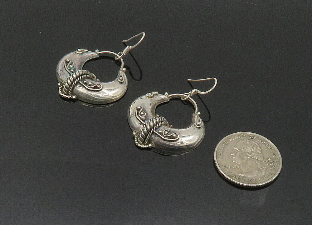 925 Sterling Silver  Vintage Shiny Hollow Swirl Twist Hoop Earrings  EG10136