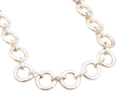 925 Sterling Silver Vintage Necklace Chunky Interlocking Circles Chain  NE4776