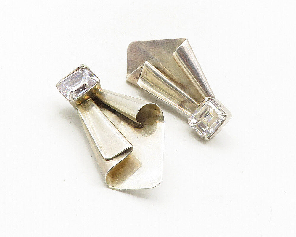 MEXICO 925 Sterling Silver  Vintage Cubic Zirconia Non Pierce Earrings  EG5130