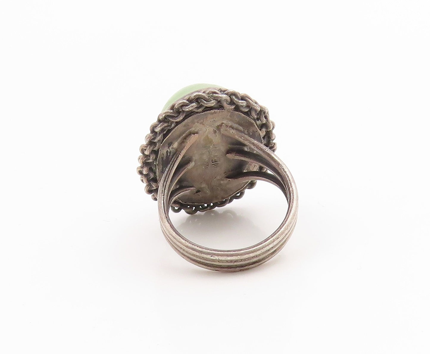 925 Sterling Silver Vintage Ring MEXICO Cabochon Jade Band  Sz 5.5  RG35857
