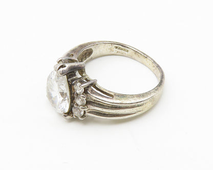 925 Sterling Silver  Vintage Tear Drop Cubic Zirconia Band Ring Sz 6  RG10382