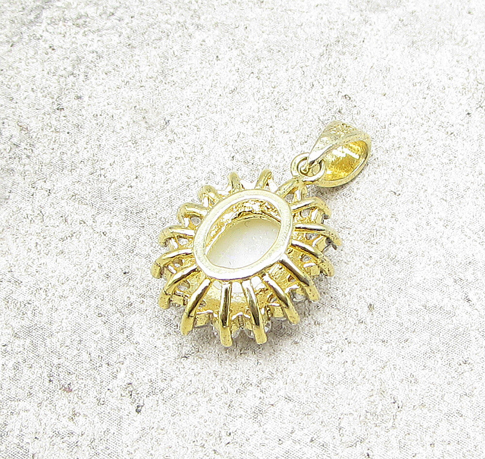 Gold Over 925 Sterling Silver Fire Opal & White Topaz Drop Pendant PT1133