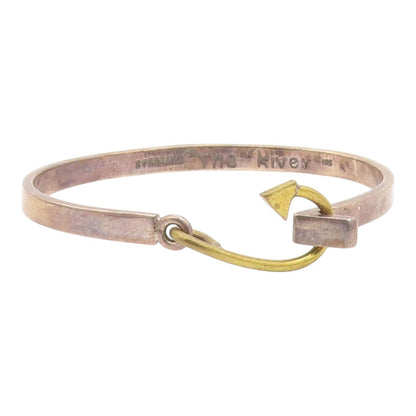 925 Sterling Silver  Vintage The River 2 Tone Arrow Bangle Bracelet  BT8925