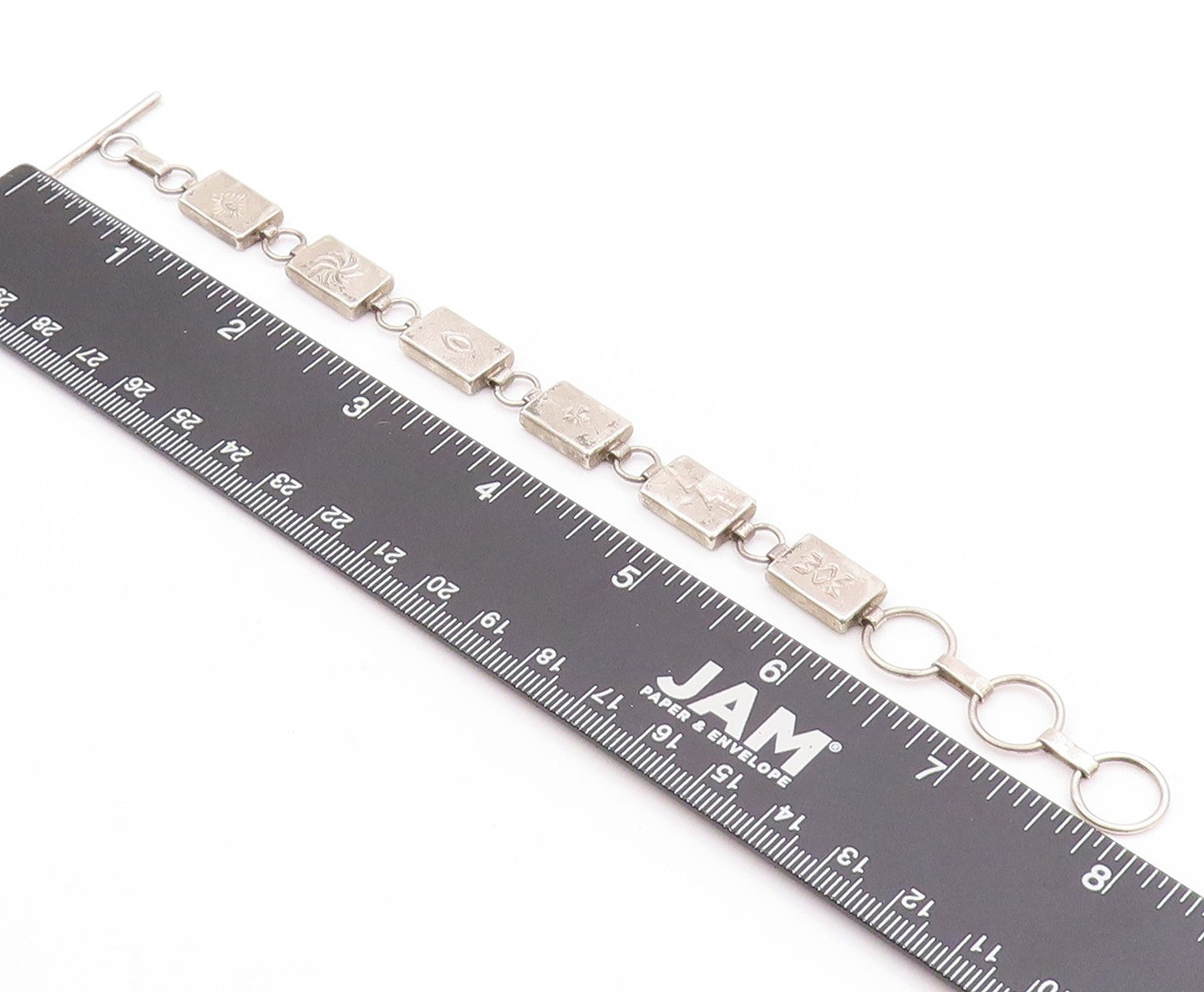 925 Sterling Silver Vintage Bracelet NAVAJO Etched Trible Symbols  BT11234