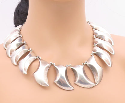MEXICO 925 Silver  Vintage Heavy Curved Abstract Statement Necklace  NE4021