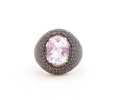 925 Sterling Silver Vintage Ring Oval Cut Amethyst & Spinel Inlay Sz 6.5 RG30081