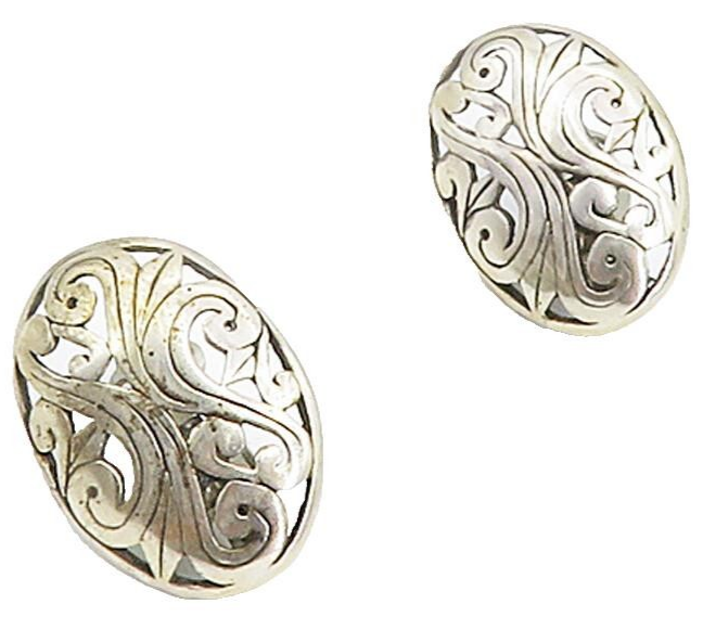 JEZLAINE 925 Silver  Vintage Swirl Cutout Pattern Non Pierce Earrings  EG2945