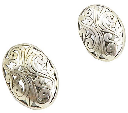 JEZLAINE 925 Silver  Vintage Swirl Cutout Pattern Non Pierce Earrings  EG2945