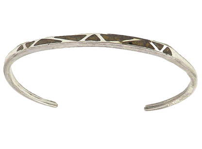 MEXICO 925 Sterling Silver  Vintage Inlaid Jasper Petite Cuff Bracelet  BT7100