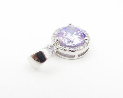 925 Sterling Silver  Purple & White Cubic Zirconia Round Drop Pendant  PT9200