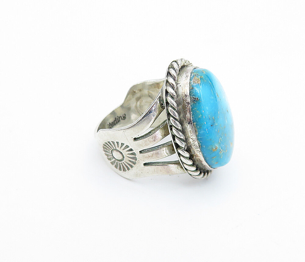ANDREW JOHNSON NAVAJO 925 Silver  Vintage Turquoise Cocktail Ring Sz 5.5  RG4156