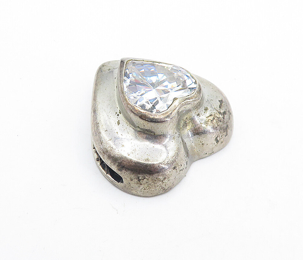925 Sterling Silver  Vintage Cubic Zirconia Love Heart Dome Pendant  PT4862