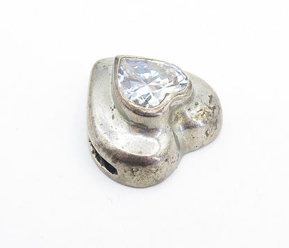925 Sterling Silver  Vintage Cubic Zirconia Love Heart Dome Pendant  PT4862