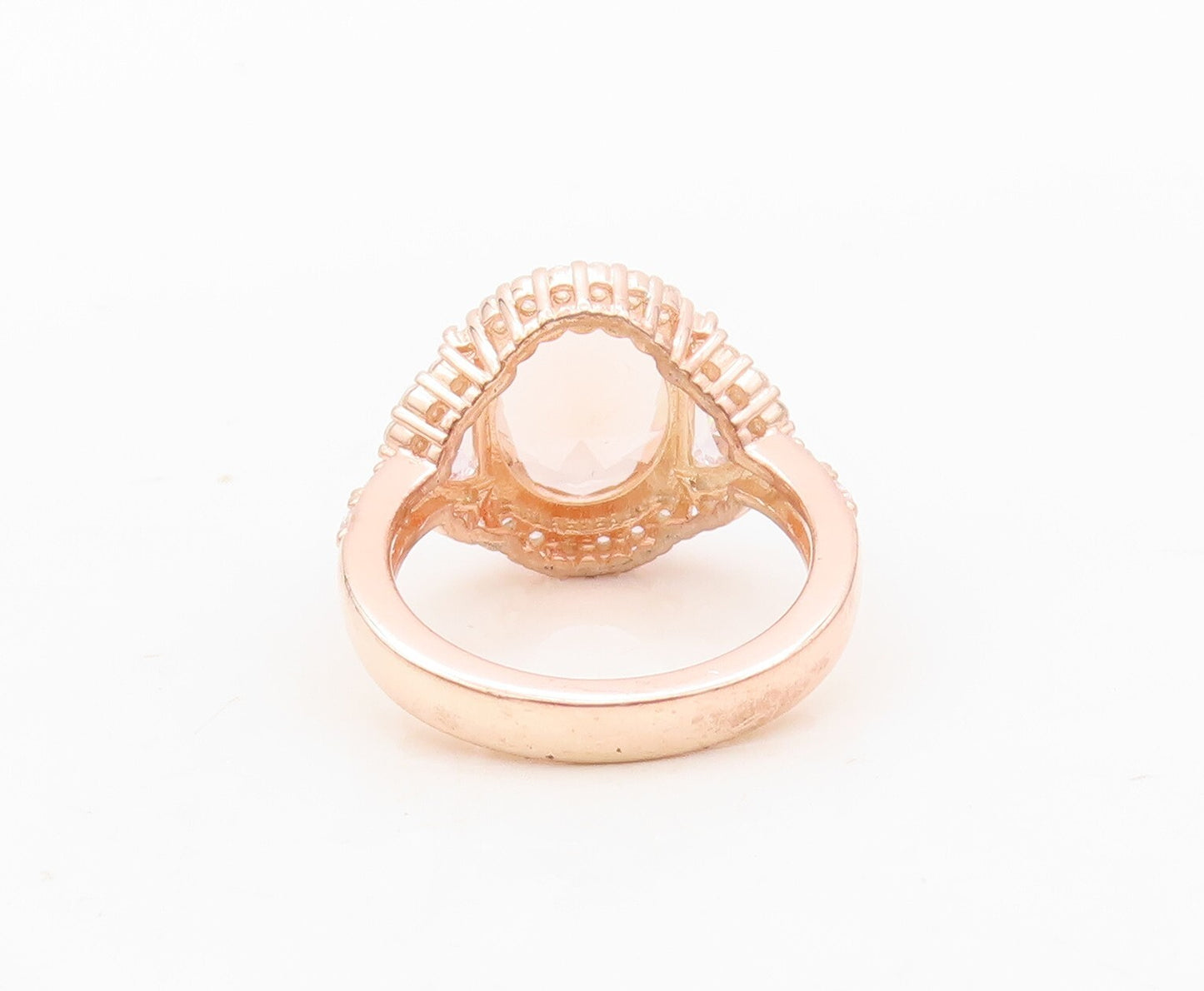 925 Sterling Silver Vintage Ring Rose Gold Plated Morganite & CZ  Sz 7.5 RG30341