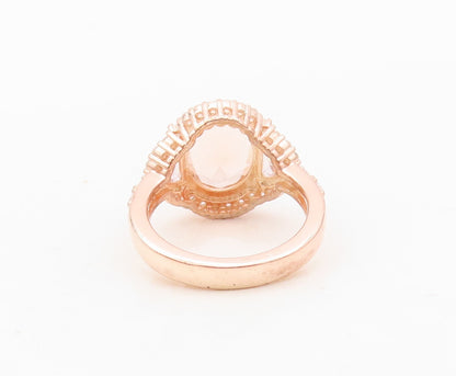 925 Sterling Silver Vintage Ring Rose Gold Plated Morganite & CZ  Sz 7.5 RG30341