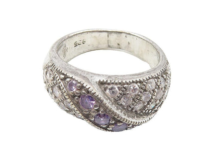 925 Sterling Silver  Vintage Purple & White Cubic Zirconia Ring Sz 6  RG10669