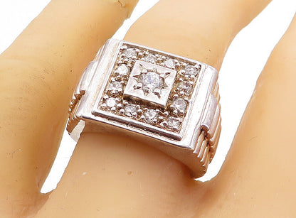 925 Sterling Silver  Vintage Cubic Zirconia Square Cocktail Ring Sz 9  RG3735