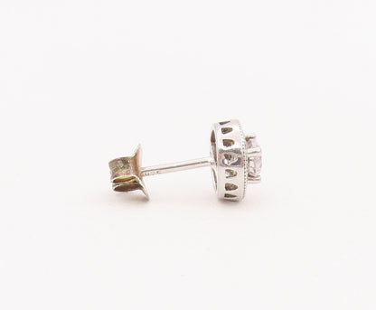 925 Sterling Silver Vintage Earrings Round Maine Stone Halo CZ Band Stud EG12899