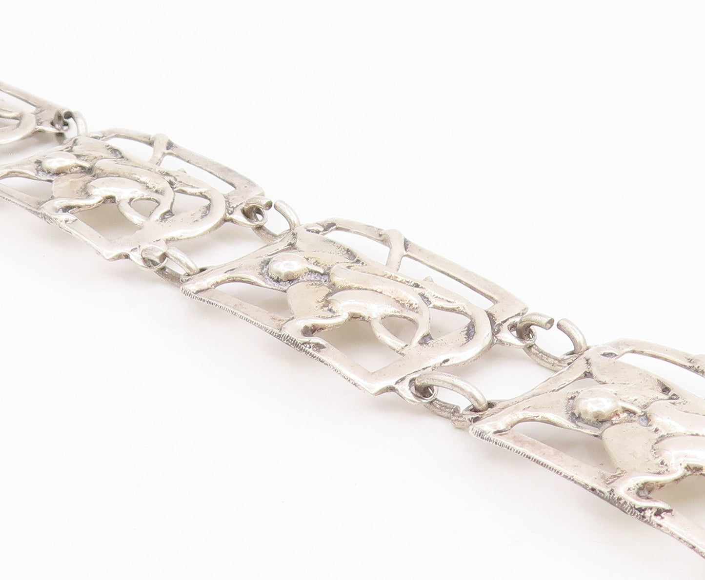 925 Sterling Silver Vintage Bracelet Antique Openwork Floral Panel Link  BT11632