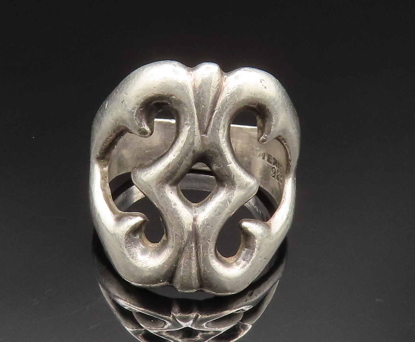 MEXICO 925 Sterling Silver Vintage Swirl Cut Out Wide Band Ring Sz 9 RG24607